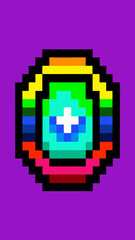 Obraz premium Pixelated 3D vector illustration of a red cross symbol on a colorful abstract background for first aid and medical design