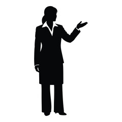 Professional woman in business suit presenting information and demonstrating ideas silhouetted style silhouette
