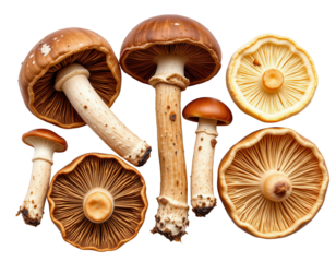 Assorted Fresh Mushrooms with Varied Caps and Gills Detail