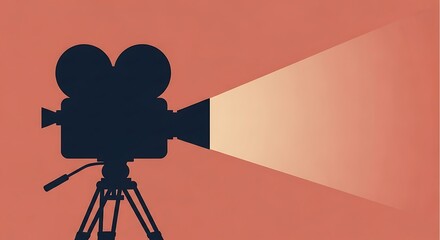 Vintage Cinema Projector Silhouette Casting a Warm, Luminous Beam of Light.