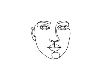 A oneline drawing of a face featuring minimalist eyes nose lips and jaw