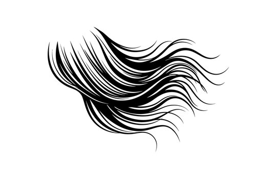 Abstract depiction of flowing stylized black hair on a white background