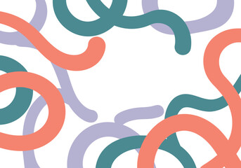 Curvy teal peach and lavender lines on a white backdrop create an abstract design