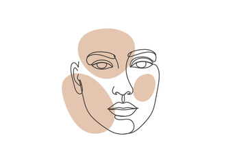 Line art drawing of a human face with three abstract tan circles overlaid
