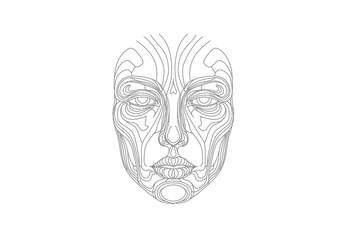 Line art face symmetrical design with detailed eyes nose and mouth on a white background