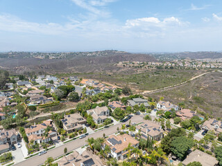 Aerial view of big houses in Carlsbad, North County San Diego, South California, USA.