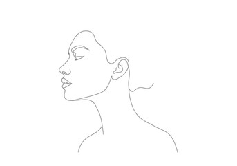 Line drawing womans head side profile serene facial features