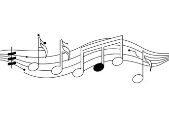 Music notes on staff lines in black and white