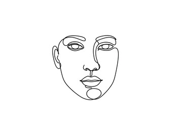 Singleline art of a womans face with ear eyes nose mouth chin and eyebrows on white
