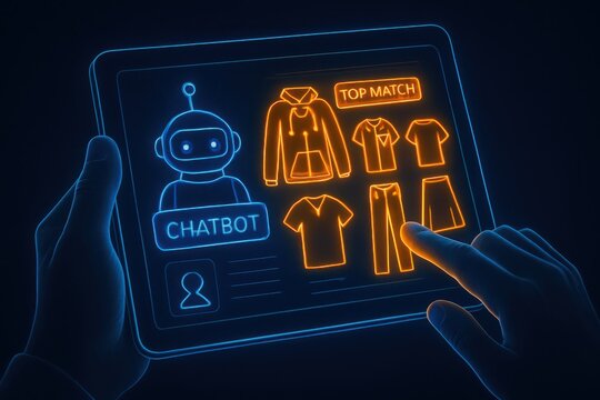 Digital fashion shopping with ai chatbot interface on tablet