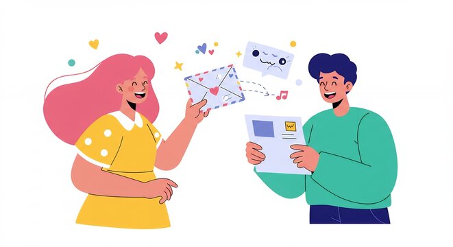 Happy people sharing emails