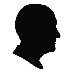 Silhouette profile of an older man's head with shirt collar detailed for classic portraiture silhouette