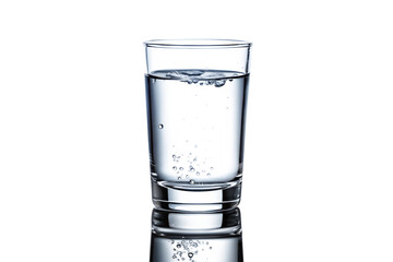 Tall glass of clear liquid isolated on white background