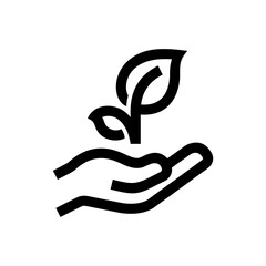 A hand gently holds a small plant with two leaves, representing growth and environmental stewardship. This design conveys a message of nurturing and caring for nature