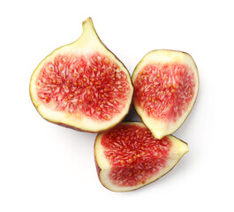Pieces of ripe fig isolated on white, top view