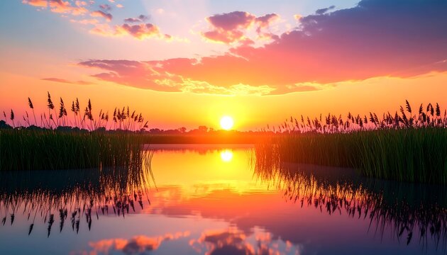 Serene sunset over tranquil river