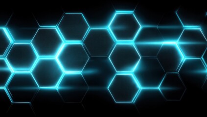 A pattern of glowing hexagonal shapes against a dark background, creating a futuristic and technological design.