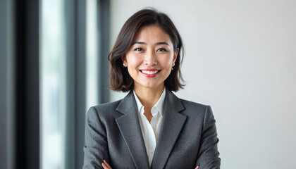 Portrait of Asian businesswoman in gray suit