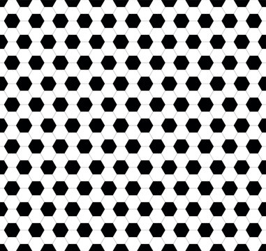 Seamless vector leather black and white soccer ball pattern design. Ideal background for soccer ball or football website. Hexagonal cell texture. Honey hexagon cells.