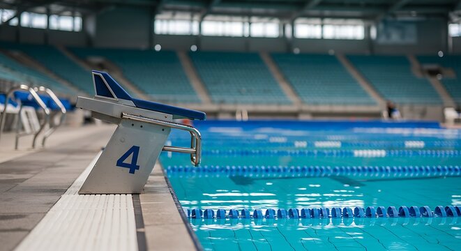 Mockup of swimming pool with starting blocks and lanes, ready for a competition for commercial usage