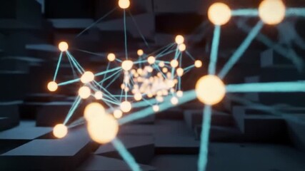 Abstract network of glowing nodes and lines, representing data or connections in a digital space. - Powered by Adobe