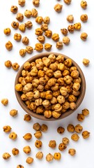 Roasted chickpeas in a bowl, scattered