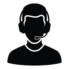 Customer service representative icon with headphones and microphone for support and assistance silhouette