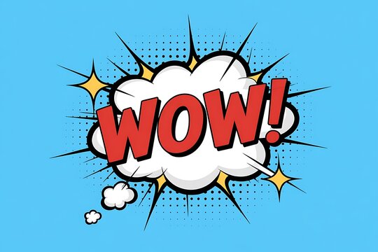 Comic book style explosion with the word wow in red letters