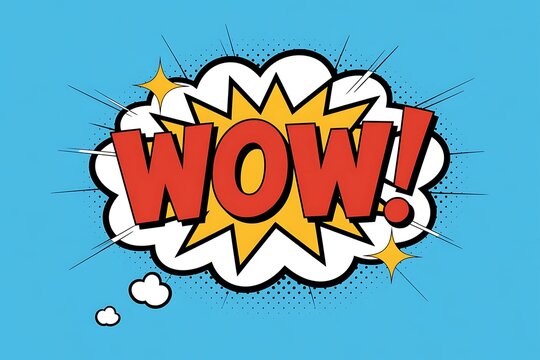 Retro comic book style speech bubble with the word wow in bold red letters