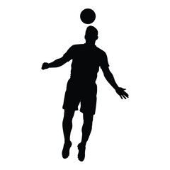 Silhouette of soccer player heading ball in mid-air dynamic action pose silhouette