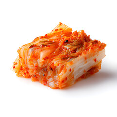 Spicy fermented cabbage, a traditional Korean delicacy, presented on a clean white background.