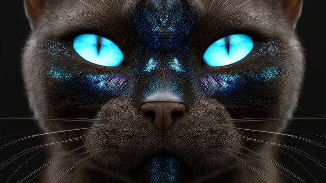 Astral Feline: Mystical Cat Portrait with Glowing Eyes