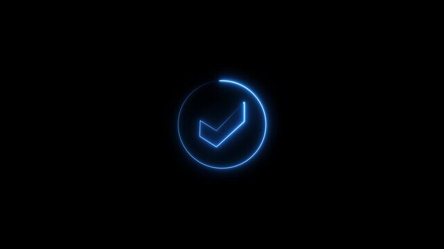 Glowing neon line Shield with check mark icon isolated. tick mark, yes, right.