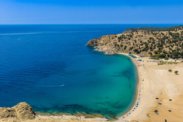 Golden Curve of Pachia Ammos Beach in Samothraki