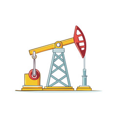 Illustrative Oil Derrick with Pumping Unit, Cartoon Style Drawing for Industrial Extraction Processes and Energy Production