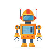 Cartoon Robot with Antenna and Screen in Yellow and Blue Design