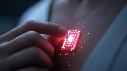 Ai surgery diagnosis wearable chip glow neon fingertip touch skin health tech future care hope