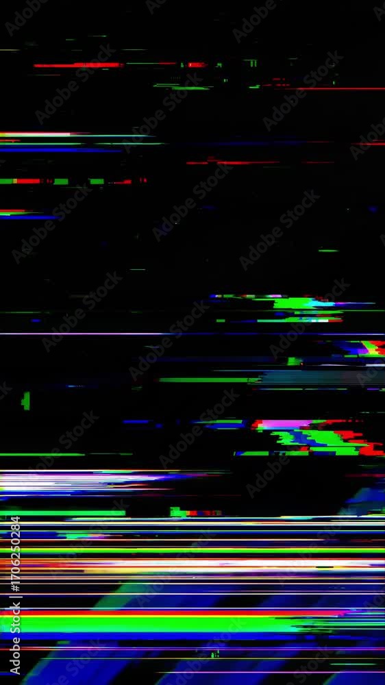 Poster abstract digital glitch art with colorful horizontal lines and patterns
