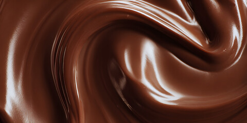 Molten Chocolate Swirl: A delectable, photorealistic close-up captures the smooth, inviting texture of flowing chocolate, emphasizing its rich color and enticing swirls.