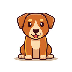 Adorable Cartoon Brown and Beige Dog Sitting with a Sweet Smile for Illustrations