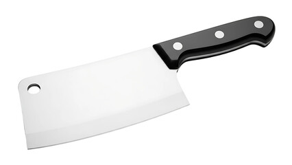 Shiny steel meat cleaver butcher knife with black handle professional kitchen utensil for cooking food prep on transparent background
