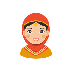 Smiling Woman in Traditional Clothing and Headdress Illustration for Adobe Stock