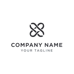 Minimalist logo design featuring intertwined shapes, with company name and tagline below.
