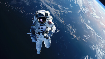 Astronaut Floating Weightlessly In Space With Earth Visible Below