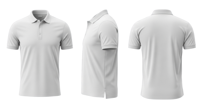 transparent men's polo shirts, short-sleeve, pique knit, two-button placket, split hem, front, side, back views, isolated on charcoal, studio shot, ghost mannequin, versatile apparel mockup