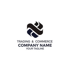 A corporate logo design featuring an abstract, interlocking shape with text below, representing a business.