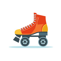 Retro roller skate illustration, flat design, orange, yellow, and grey colors.
