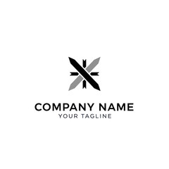 Abstract geometric logo design featuring intersecting gray and black shapes, suitable for a company brand.