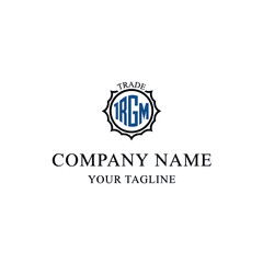 A company logo design featuring initials, a circular emblem, and a tagline area.