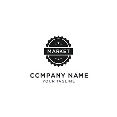 A black and white vintage-style logo template for a market, featuring a circular seal with stars.